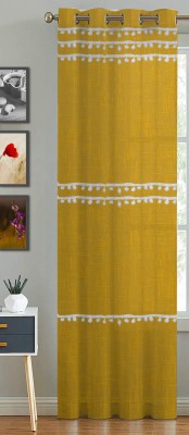 HOMEMONDE 274 cm (9 ft) Cotton Transparent Long Door Curtain Single Curtain(Solid, Yellow Multi Pompom)