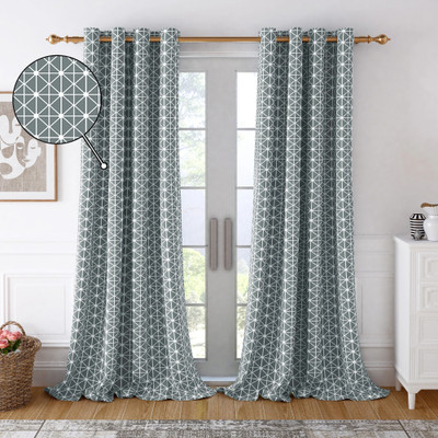 Story@home 215 cm (7 ft) Door Cotton Room Darkening Curtain (Pack Of 2)(Grey, White, Printed)