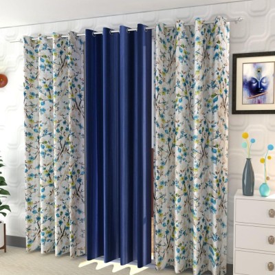 shopgallery 214 cm (7 ft) Polyester Blackout Door Curtain (Pack Of 3)(Floral, White)