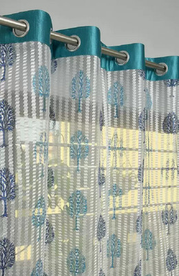 Rhetorical 152 cm (5 ft) Window Tissue Transparent Curtain (Pack Of 2)(Blue, Floral)