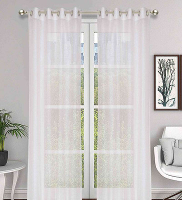 Casacraft by Pepperfry 112 cm (4 ft) Door Tissue Transparent Curtain (Pack Of 2)(White, Floral)