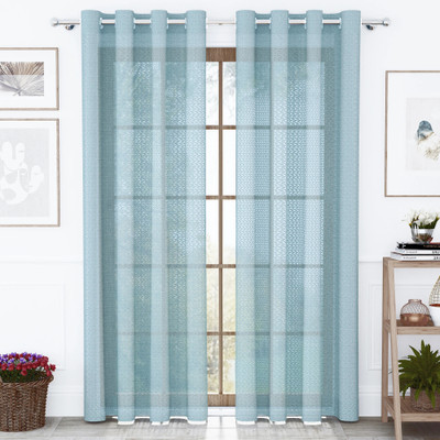 Story@home 215 cm (7 ft) Door Polyester Semi Transparent Curtain (Pack Of 2)(Light Sky Blue,Bluish Grey, Printed)
