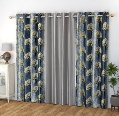 GOYTEX 182.88 cm (6 ft) Polyester Room Darkening Window Curtain (Pack Of 3)(Printed, Solid, Grey)