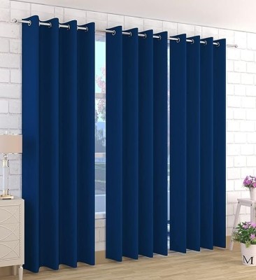 FUNFLIP 213.5 cm (7 ft) Polyester Room Darkening Door Curtain (Pack Of 3)(Plain, Dark Blue)