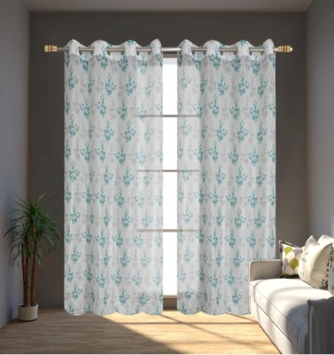 STAMEN 214 cm (7 ft) Polyester Semi Transparent Door Curtain (Pack Of 2)(Printed, Aqua)