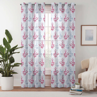 Lunar Days 274 cm (9 ft) Long Door Net Semi Transparent Curtain (Pack Of 2)(Red, Striped)