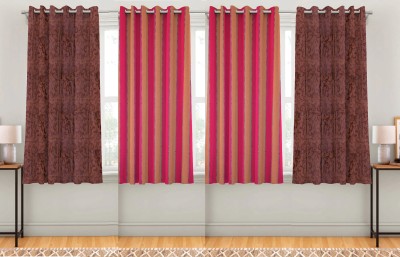 HOMEFLY 150 cm (5 ft) Cotton Room Darkening Window Curtain (Pack Of 4)(Striped, cp492)