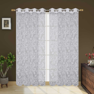 croox 152 cm (5 ft) Net, Polyester Transparent Window Curtain (Pack Of 2)(Self Design, White)