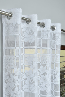 Flipkart SmartBuy 152 cm (5 ft) Net Semi Transparent Window Curtain (Pack Of 2)(Self Design, White)