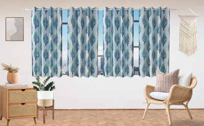 Ruhi Home Furnishing 152 cm (5 ft) Polyester Semi Transparent Window Curtain (Pack Of 4)(Floral, Aqua)