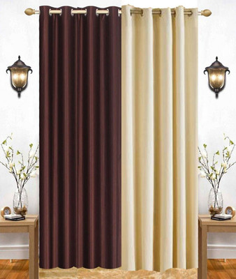 India Furnish 153 cm (5 ft) Window Polyester Room Darkening Curtain (Pack Of 2)(Brown & Cream, Plain, Solid)