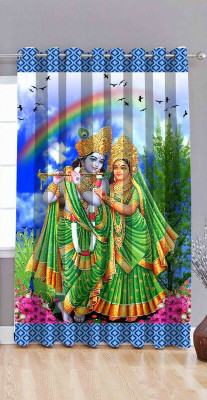 ROOKLEM 275 cm (9 ft) Long Door Polyester Room Darkening Curtain Single Curtain(Blue Radha, 3D Printed)