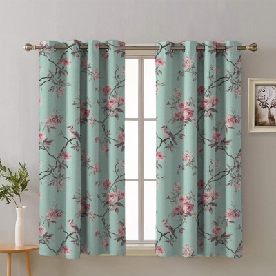 SPACES DRAPE STORY 152 cm (5 ft) Polyester Room Darkening Window Curtain (Pack Of 2)(Floral, Sky Blue & Pink)