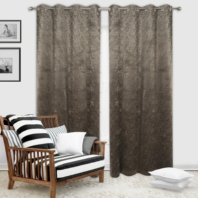 Impression Hut 214 cm (7 ft) Velvet Room Darkening Door Curtain (Pack Of 2)(Printed, Grey)