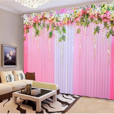 S21 214 cm (7 ft) Polyester Room Darkening Door Curtain (Pack Of 2)(Floral, Pink)