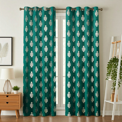 Galaxy Home Decor 274 cm (9 ft) Long Door Velvet Room Darkening Curtain (Pack Of 2)(Aqua, Printed)