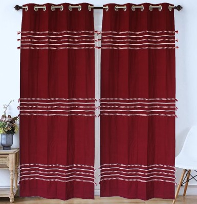 Dekor World 275 cm (9 ft) Cotton Semi Transparent Long Door Curtain (Pack Of 2)(Embroidered, Burnt Maroon)