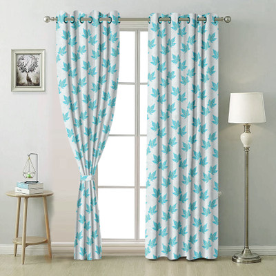 bombaydecor 213 cm (7 ft) Door Jacquard Room Darkening Curtain (Pack Of 2)(Blue, Aqua Blue, White, Printed, Floral, Self Design)