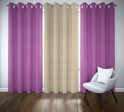 The Household 274 cm (9 ft) Satin Blackout Long Door Curtain (Pack Of 3)(Solid, Wine - Beige)