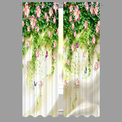 SJV 214 cm (7 ft) Polyester Room Darkening Door Curtain (Pack Of 2)(Floral, Green)