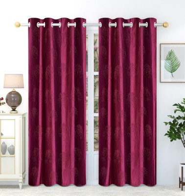 Rashee Creations 153 cm (5 ft) Polyester Semi Transparent Window Curtain (Pack Of 2)(Self Design, Wine)