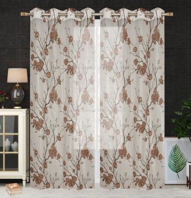 kanhomz 152.4 cm (5 ft) Tissue Semi Transparent Window Curtain (Pack Of 2)(Floral, COFFEE)