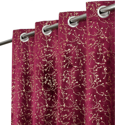 FabFabriX 152.4 cm (5 ft) Window Velvet Room Darkening Curtain (Pack Of 2)(Wine, Floral)