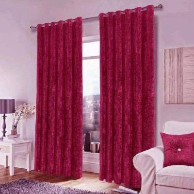 Dashing Fabrics 213.36 cm (7 ft) Velvet Blackout Door Curtain (Pack Of 2)(Plain, Pink)