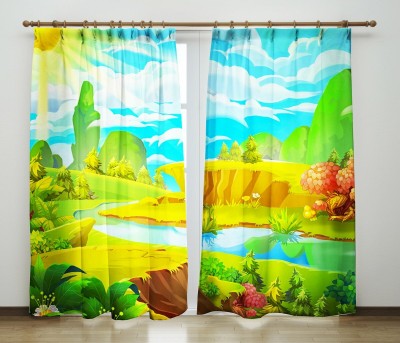 p23 214 cm (7 ft) Polyester Room Darkening Door Curtain (Pack Of 2)(Floral, Green)