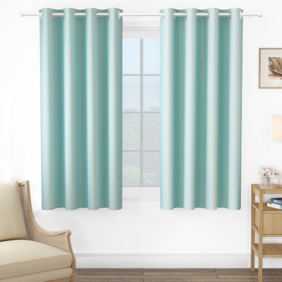 Story@home 152 cm (5 ft) Window Jacquard Room Darkening Curtain (Pack Of 2)(Aqua, White, Printed)