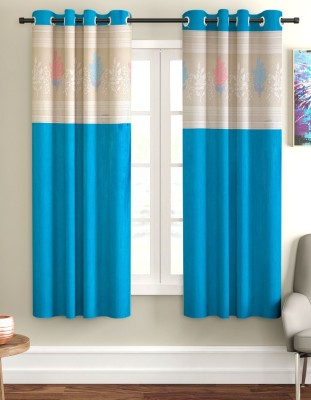 Home Sizzler 153 cm (5 ft) Polyester Semi Transparent Window Curtain (Pack Of 2)(Floral, Aqua)