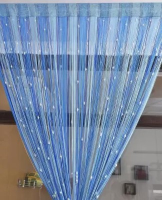 Pomp & Romp 213 cm (7 ft) Polyester Semi Transparent Door Curtain Single Curtain(Solid, Blue)