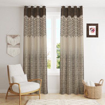 Kraftiq Homes 214 cm (7 ft) Door Jacquard Room Darkening Curtain (Pack Of 2)(Brown, Printed)