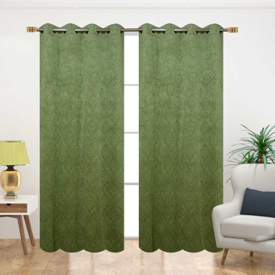 Dizen Star 274 cm (9 ft) Velvet Blackout Long Door Curtain (Pack Of 2)(Solid, Green)