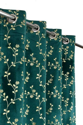 AH-DECOR 213 cm (7 ft) Door Velvet Room Darkening Curtain (Pack Of 2)(Aqua, Floral)