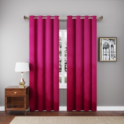 Dashing Fabrics 243.84 cm (8 ft) Velvet Blackout Door Curtain (Pack Of 2)(Solid, dark pink)