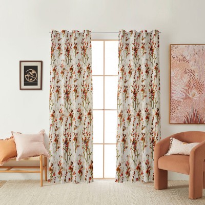 RED RIBBON DECOR 152.4 cm (5 ft) Polyester Room Darkening Window Curtain (Pack Of 2)(Self Design, Orange)