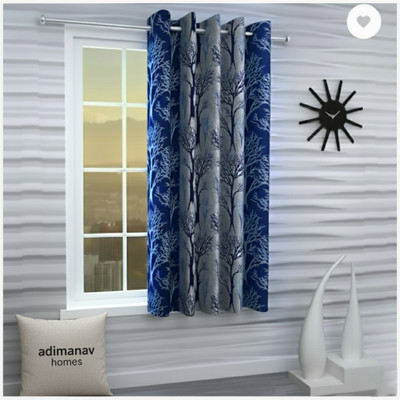 Adimanav 152.4 cm (5 ft) Window Polyester Semi Transparent Curtain Single Curtain(Blue, Printed)
