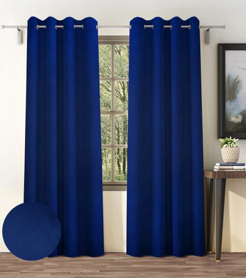 Home Spark 213 cm (7 ft) Door Polyester Blackout Curtain (Pack Of 2)(Blue, Solid)
