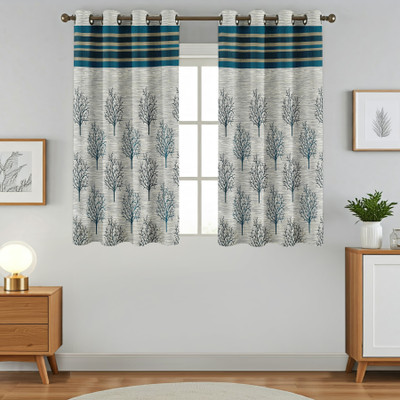 Homefab India 152.5 cm (5 ft) Window Jacquard Room Darkening Curtain (Pack Of 2)(Blue, Floral)