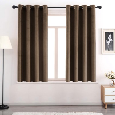 AEROHAVEN 152 cm (5 ft) Velvet Blackout Window Curtain (Pack Of 2)(Solid, Chocolate Brown)