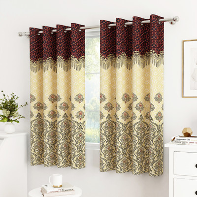 Story@home 152 cm (5 ft) Window Polyester Semi Transparent Curtain (Pack Of 2)(Dark Brown, Ivory, Printed)