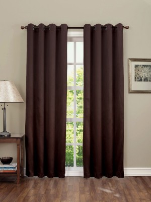 Easyhome 213 cm (7 ft) Polyester Blackout Door Curtain (Pack Of 2)(Solid, Coffee Brown)