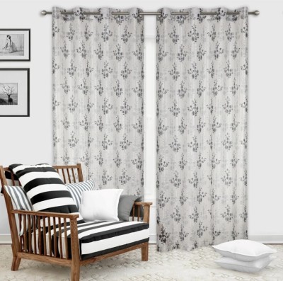 DAKSH 152 cm (5 ft) Polyester Semi Transparent Window Curtain (Pack Of 2)(Floral, Grey)