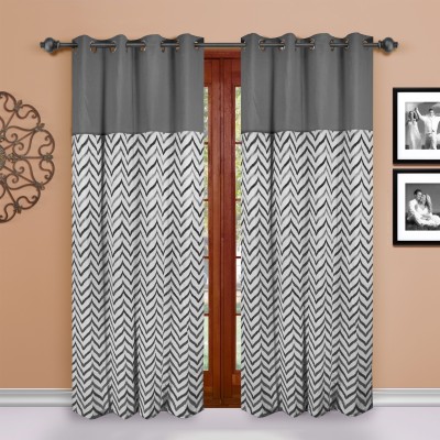 Dekor World 150 cm (5 ft) Cotton Semi Transparent Window Curtain (Pack Of 2)(Printed, Grey)