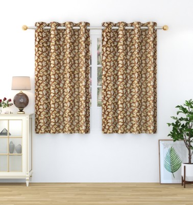 Homefab India 152.4 cm (5 ft) Polyester Room Darkening Window Curtain (Pack Of 2)(Floral, Brown)