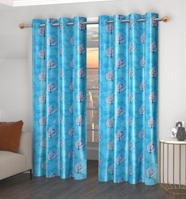 Shanjola Creations 274 cm (9 ft) Polyester Room Darkening Long Door Curtain (Pack Of 2)(Floral, Aqua)