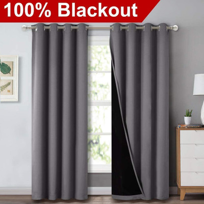 bfam 305 cm (10 ft) Long Door Polyester Blackout Curtain (Pack Of 2)(Dark Grey, Solid)