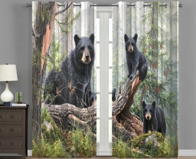 V4S 274 cm (9 ft) Polyester Room Darkening Long Door Curtain (Pack Of 2)(Animal, Black)
