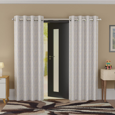 KUBER INDUSTRIES 115 cm (4 ft) Door Polyester Semi Transparent Curtain (Pack Of 2)(Grey & Golden, Self Design)